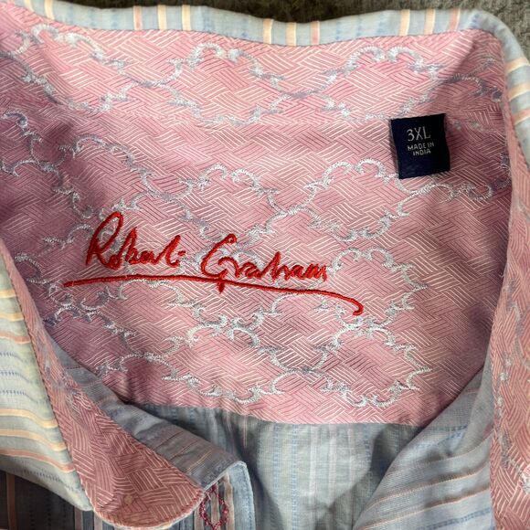 Tommy Bahama Shirt Mens 3XL Blue Pink Striped Button Flip Cuff Cotton Golf - Picture 7 of 14